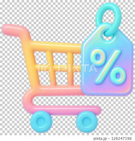 3D shopping cart with colorful price tag symbolizing discounts 126247198
