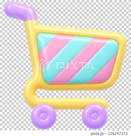 3D cartoon shopping cart in playful plastic style with pastel colors 3D cartoon shopping cart in playful plastic style with pastel colors 126247253