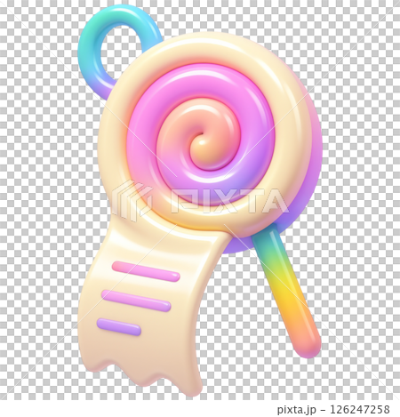 colorful 3D cartoon lollipop in plastic style with shopping theme creates playful vibe 126247258