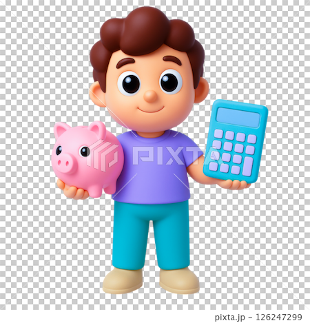 Flood insurance safety is important for financial planning and peace of mind, illustrated by child holding piggy bank and calculator 126247299