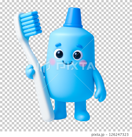 Toothpaste character holding toothbrush with happy expression promotes flood insurance safety and oral health for children and families Toothpaste character holding toothbrush with happy expression promotes flood insurance safety and oral health for children and families 126247323