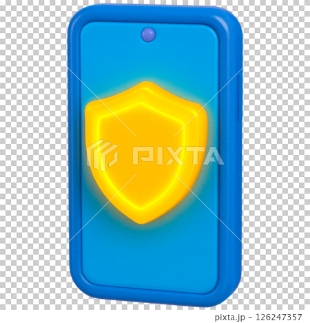3D illustration of smartphone with glowing shield icon symbolizes cybersecurity protection 3D illustration of smartphone with glowing shield icon symbolizes cybersecurity protection 126247357