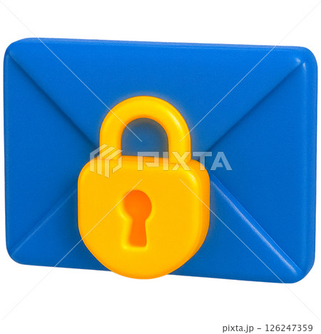 3D illustration of blue envelope with yellow lock symbolizes cybersecurity 3D illustration of blue envelope with yellow lock symbolizes cybersecurity 126247359