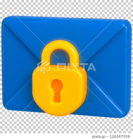 3D illustration of blue envelope with yellow lock symbolizes cybersecurity 3D illustration of blue envelope with yellow lock symbolizes cybersecurity 126247359