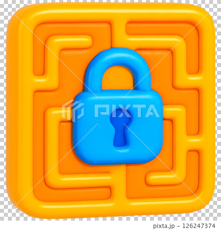 3D illustration of blue lock on orange maze symbolizing cybersecurity concepts 3D illustration of blue lock on orange maze symbolizing cybersecurity concepts 126247374