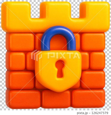 vibrant 3D illustration of castle wall with padlock symbolizing cybersecurity 126247379