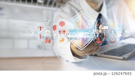 A variety of insurance concepts such as health, travel, theft, fire and disaster 126247683