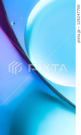 An abstract macro shot featuring soft gradients of blue, cyan, and violet with curved reflections floating droplets. Perfect for backgrounds or modern design inspiration. 126247700