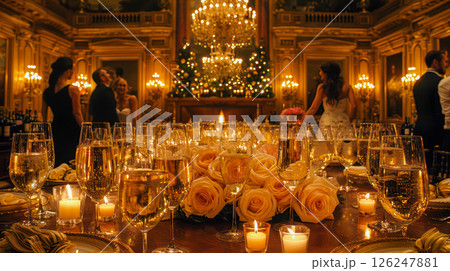 table is elegantly set for celebrating Christmas or New Year. 126247881