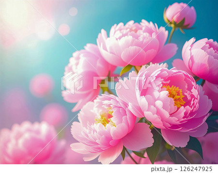 美しいピンクの芍薬のブーケ 126247925