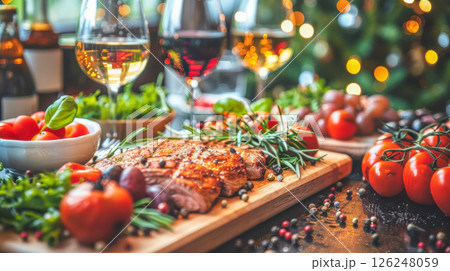 table is elegantly set for celebrating Christmas or New Year. 126248059