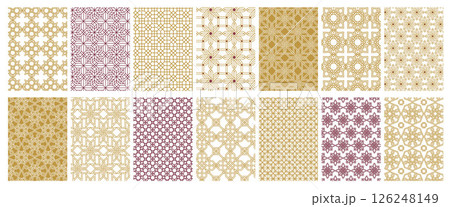 Arabic ornamental seamless pattern set. Geometric Islamic mosaic texture, traditional Persian ornament tile design, abstract Muslim decorative art. Vector print collection 126248149