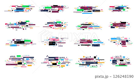 TV glitch effect. Digital video pixel noise and error texture, retro 80s VHS screen glitchy distortion with static flicker and line pixelated artifacts. Vector glitches set TV glitch effect. Digital video pixel noise and error texture, retro 80s VHS screen glitchy distortion with static flicker and line pixelated artifacts. Vector glitches set 126248190