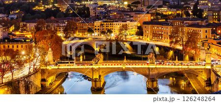 Top view of Ponte Vittorio Emanuele II bridge and Ponte Principe Amedeo Savoia Aosta bridge at sunset in Rome, Italy. Top view of Ponte Vittorio Emanuele II bridge and Ponte Principe Amedeo Savoia Aosta bridge at sunset in Rome, Italy. 126248264