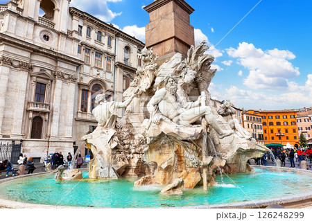 Fountain of Four Rivers (Fontana dei Quattro Fiumi) on Navona square, Rome, Italy. Fountain of Four Rivers (Fontana dei Quattro Fiumi) on Navona square, Rome, Italy. 126248299