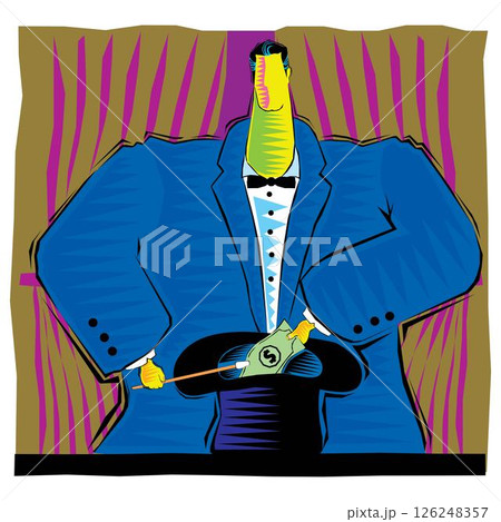 a man taking out money from a hat magic show involving money design vector illustration 126248357