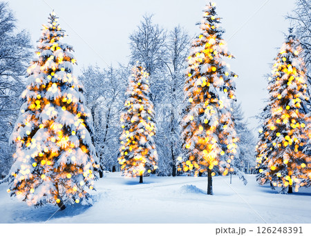 Christmas winter blurred background with garland lights, holiday festive background. 126248391