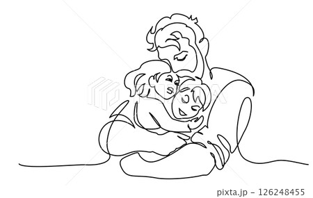 Happy Fathers Day holiday card. Dad hug his kids with big love. 126248455