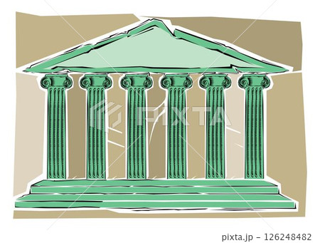 Clip Art of An illustration of an ancient Greek or Roman temple with columns or Pillar building 126248482