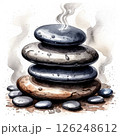 Hot black smooth stones for spa Watercolor illustration on white background 126248612