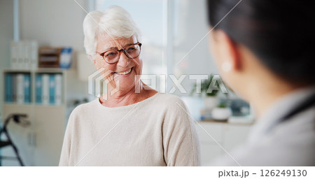 Physiotherapy, smile and old woman in office, consultation and healing with feedback. Professional, medical and elderly patient with appointment, recovery or help with wellness, support or healthcare Physiotherapy, smile and old woman in office, consultation and healing with feedback. Professional, medical and elderly patient with appointment, recovery or help with wellness, support or healthcare 126249130