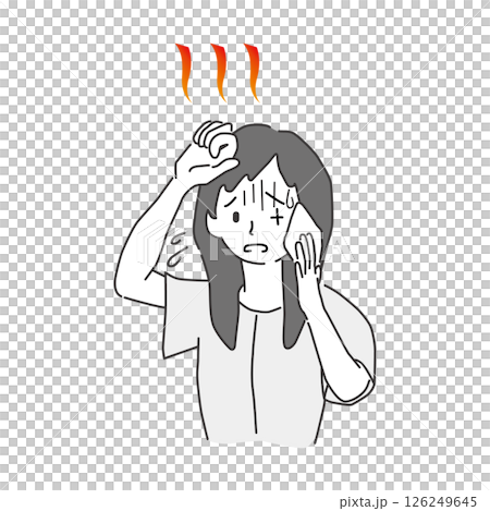 一名婦女因天氣炎熱而感到身體不適 126249645