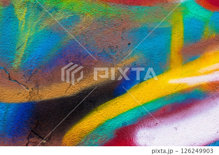 Colorful Graffiti Wall Art with Neon Blue, Yellow, Red for 80s Urban Street Style 126249903