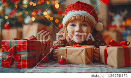 happy parents and children, friends celebrate Christmas and New Year 126250171