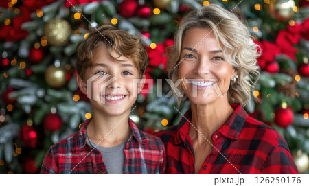 happy parents and children, friends celebrate Christmas and New Year 126250176
