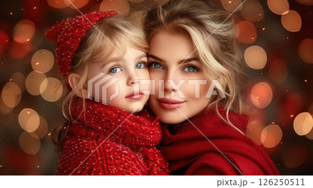 happy parents and children, friends celebrate Christmas and New Year 126250511
