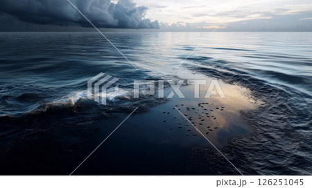 Plastic trash in the ocean. Environmental pollution. sea is covered in plastic and dead sea creatures. global problem, threat ocean wildlife and calling for urgent action to protect the environment. 126251045