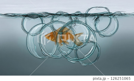 Plastic trash. Conceptual image of fish and plastic. Plastic pollution of the ocean, ecological crisis. Say no to plastic. Single-use plastic waste Plastic trash. Conceptual image of fish and plastic. Plastic pollution of the ocean, ecological crisis. Say no to plastic. Single-use plastic waste 126251065