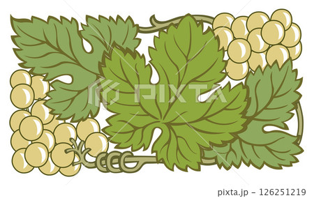 Grape vine or grape branch decorative elements, vector set. Isolated hanging grape twigs with green and purple berries. Framing or decor for banner design 126251219
