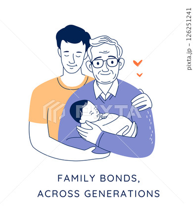 Generational Bond, Grandfather Holding Newborn with Son in Happy Family Scene Generational Bond, Grandfather Holding Newborn with Son in Happy Family Scene 126251241