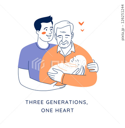 Family Lineage and Love, Grandpa, Dad, and Infant in Modern Flat Style. 126251244