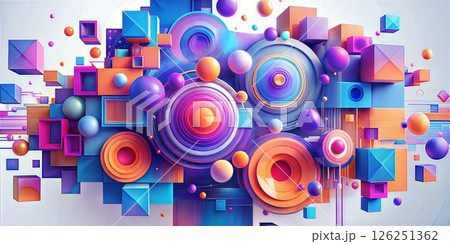 Abstract Geometric Shapes in Vibrant Colors with Spheres and Cubes 126251362