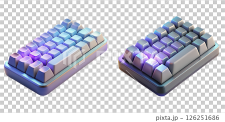 Modern rgb mechanical keyboard isolated on transparent background, gaming peripheral with colorful backlighting Modern rgb mechanical keyboard isolated on transparent background, gaming peripheral with colorful backlighting 126251686