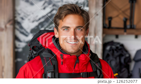 portrait of a smiling man in work clothes and a hard hat. He is a lumberjack portrait of a smiling man in work clothes and a hard hat. He is a lumberjack 126252077
