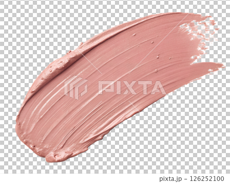 Soft dusty pink paint stroke isolated with transparency, matte textured brush dab in muted rose tone 126252100