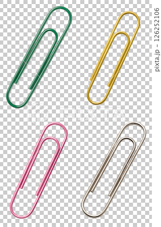 Multicolored paper clips, office supplies on transparent background 126252106