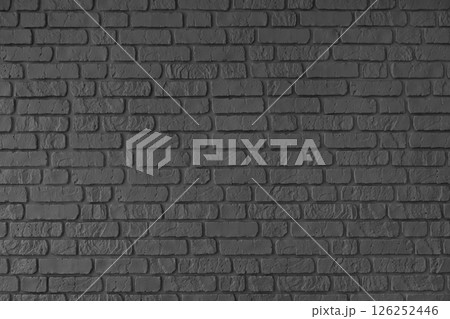 Black color painted brick wall texture, brickwork, masonry of stone blocks horizontal background 126252446