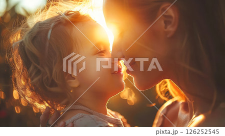 happy young beautiful woman mother with a small child in her arms hugging 126252545