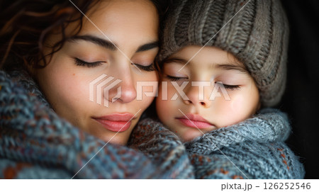happy young beautiful woman mother with a small child in her arms hugging 126252546