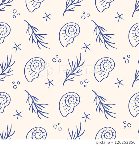 Handdrawn whimsical sea shells pattern Handdrawn whimsical sea shells pattern 126252856