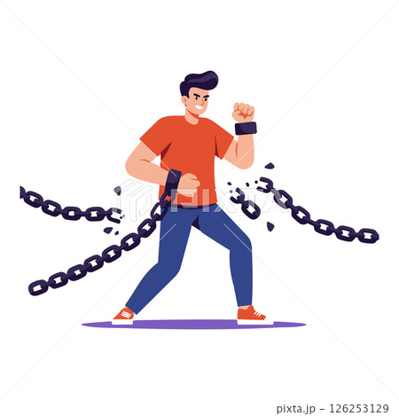 Man Breaking Free from Chains Symbolizing Freedom and Strength Vector Illustration Man Breaking Free from Chains Symbolizing Freedom and Strength Vector Illustration 126253129