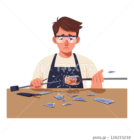 Glassblower Man Breaking Glass During Glassblowing Process Vector Illustration Glassblower Man Breaking Glass During Glassblowing Process Vector Illustration 126253238