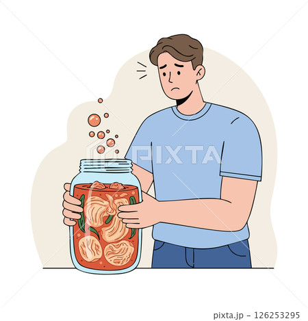 Man Holding Large Jar of Pickled Vegetables Illustration in Casual Clothes Man Holding Large Jar of Pickled Vegetables Illustration in Casual Clothes 126253295