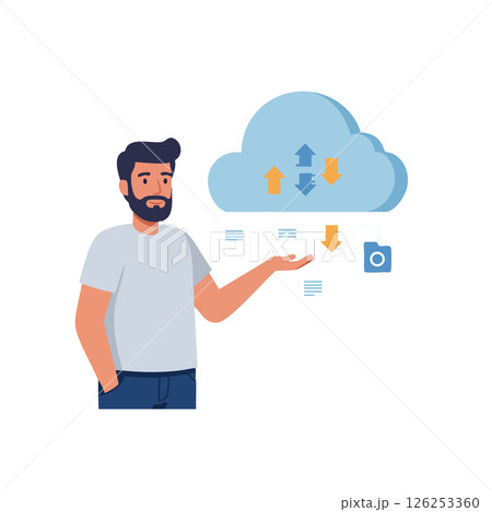 Man using cloud data storage concept with upload and download arrow icons vector illustration 126253360