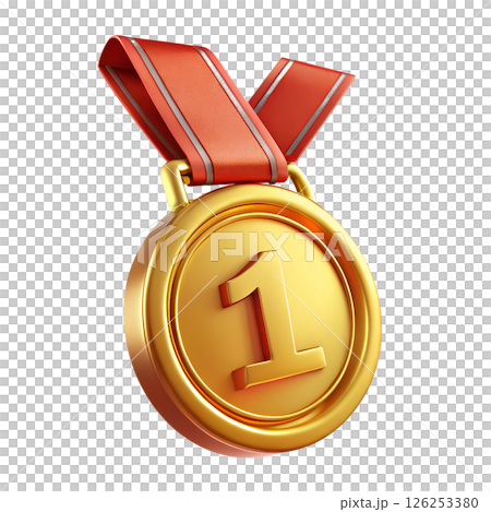 Shiny gold medal with number 1, isolated on transparent background. Award, victory, or competition symbol. Perfect for sports, achievements, or branding Shiny gold medal with number 1, isolated on transparent background. Award, victory, or competition symbol. Perfect for sports, achievements, or branding 126253380