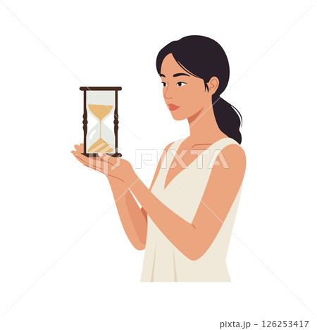 Woman holding hourglass symbolizing time management and patience in vector illustration 126253417